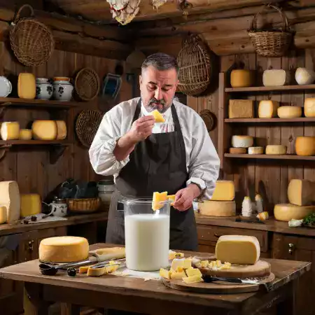 Quality control testing and laboratory analysis of cheese products at VillageCheese workshop ensuring safety standards